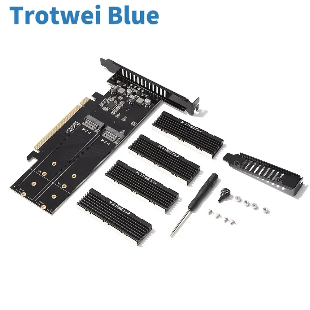 PCIe To M2 Adapter Card, PCIE X16 4 Port M2 NVME M Key SSD Add on Card M.2 PCI Express X16 Adapter VROC RAID Expansion Card Chia