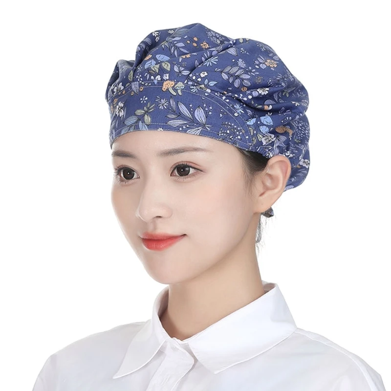 Modern Cooking Bonnet Protect Hair from Grease and Dust, Suitable for Women Fashionable Cook Work Hat Floral Pattern