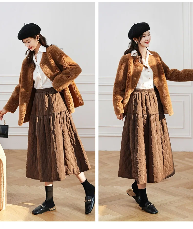 FANIECES Winter Warm Thicken Padded Cotton Skirt Women Fashion Big Swing A-line Long Skirt Casual Streetwear faldas para mujeres