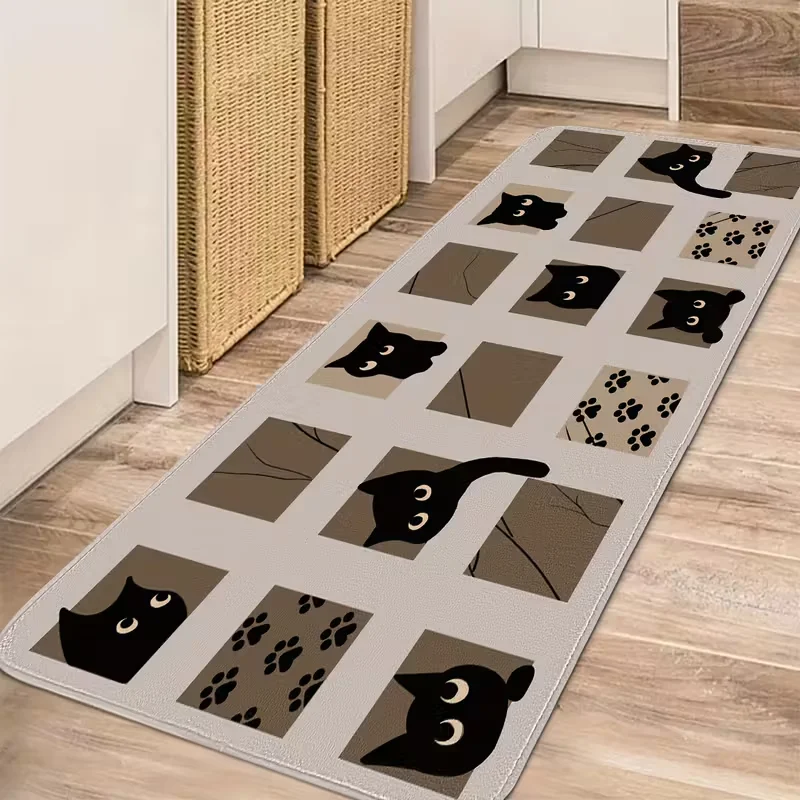 VIKAMA – tapis de couloir chat noir, antidérapant et Durable, pour entrée, ensemble de cuisine, tapis de sol pour la décoration de la maison