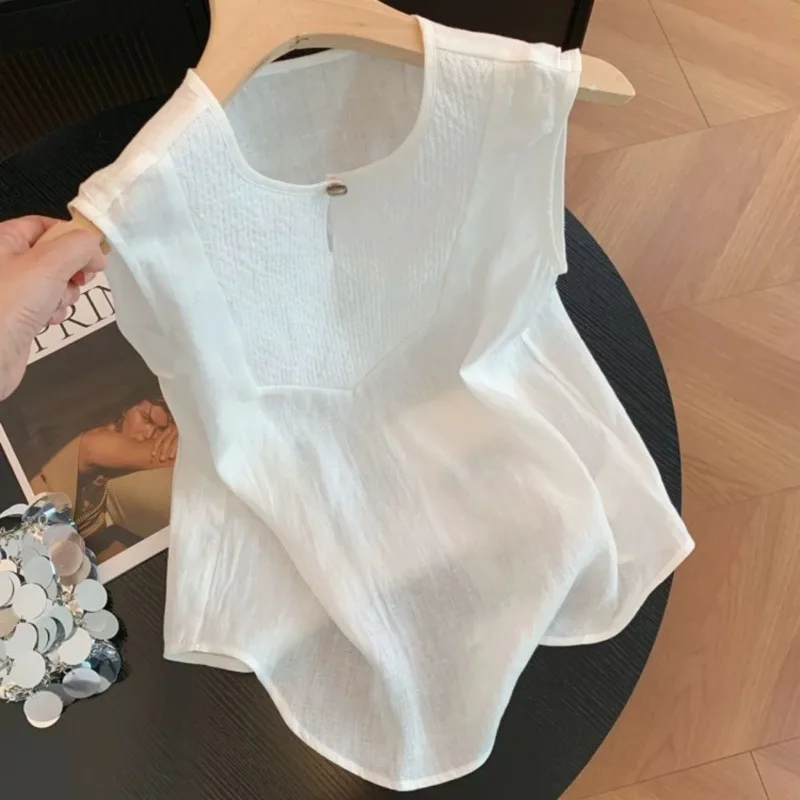 Women's White Linen Sleeveless Blouse