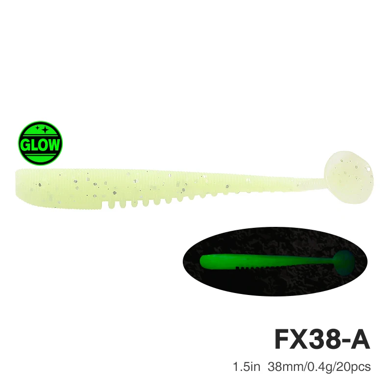 TSURINOYA T Schwanz Weichen Köder Angeln Köder FLEX 38mm 0,4g 20 stücke Licht Spiel Künstliche Silikon UV weiche Köder Für Ajing Rockfish