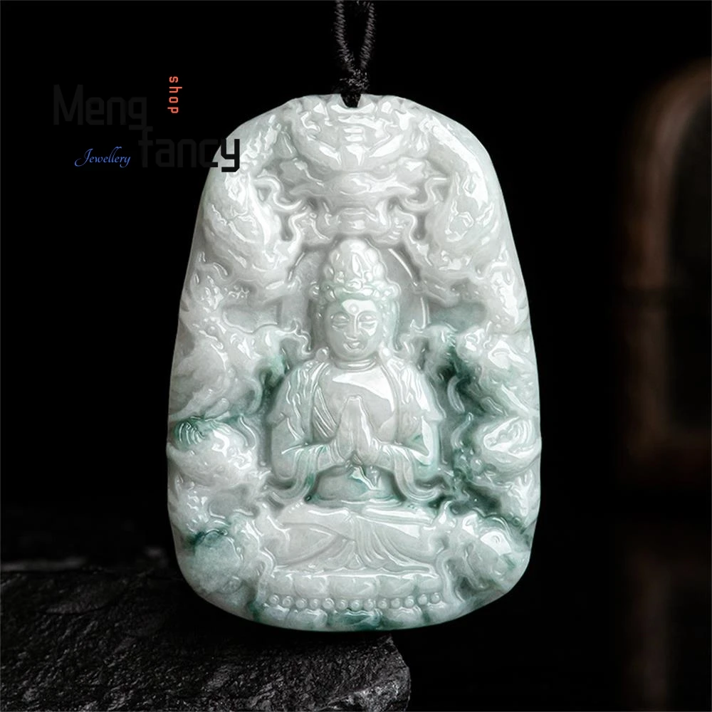 

Natural Myanmar A-goods Jadeite Nine Dragons Goddess of Mercy Jade Pendant Exquisite Best Selling Handicraft Fashion Jewelry