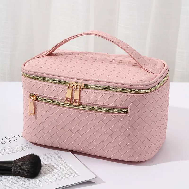 Large Capacity Makeup Organizers PU Leather Cosmetics Bag Women Toiletries Organizer Waterproof Female Plaid Storage Makeup Case