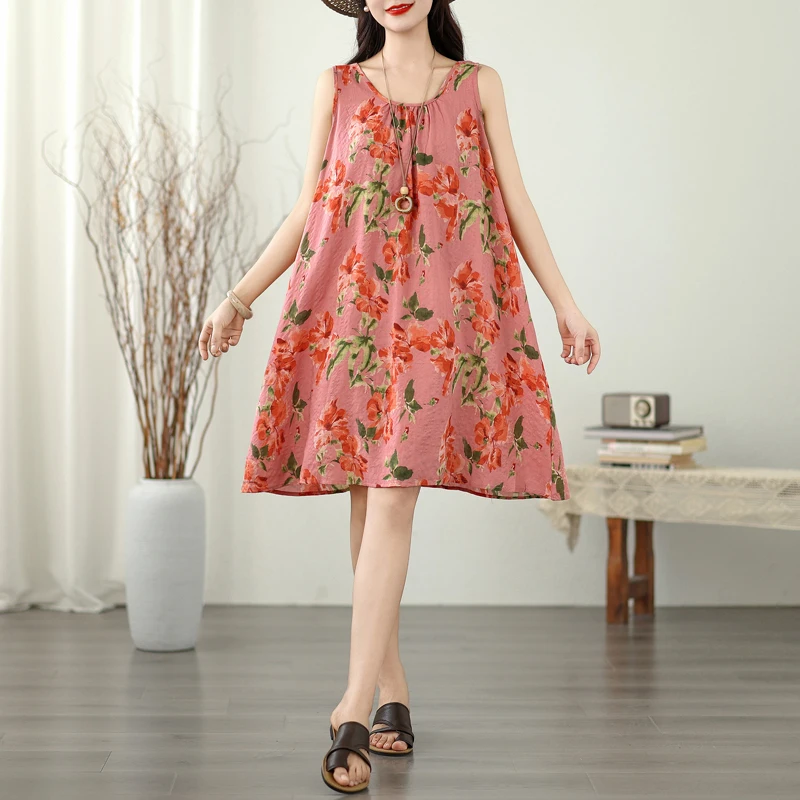 

Летняя женская свободная хлопково-льняная юбка больших размеров с принтом Dr, тонкая круглая юбка-миди с высокой талией, одежда для поездок на работу