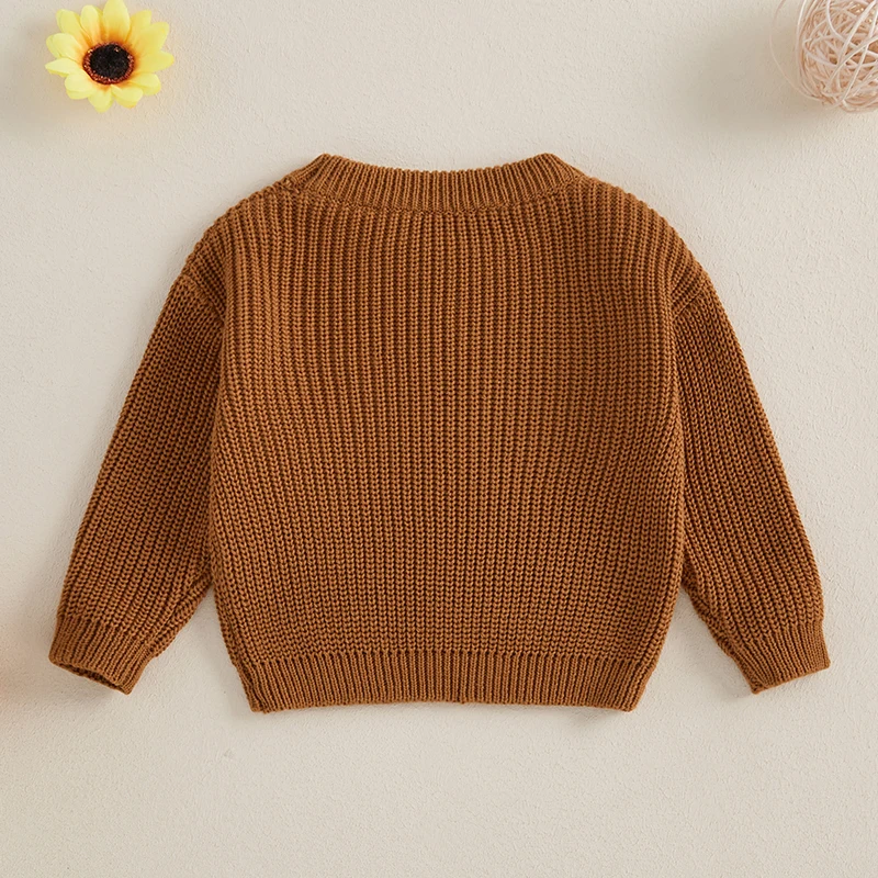 2024-07-09 Lioraitiin Autumn Girls Boys Knit Sweater Long Sleeve O Neck Truck Embroidery Pullover Knitwear