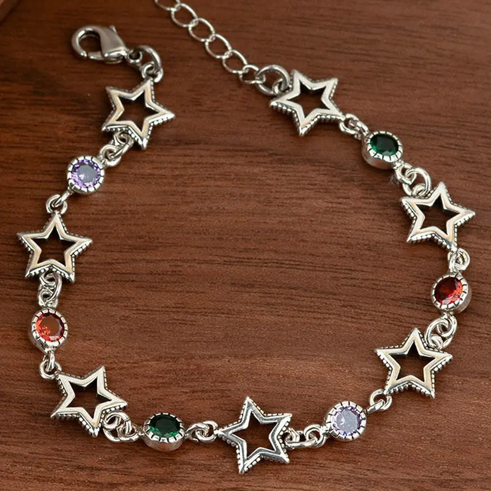 New Arrival Elegant Colorful Crystal Star Thai Silver Ladies Jewelry Sets For Women Necklace Bracelet New Year Gifts