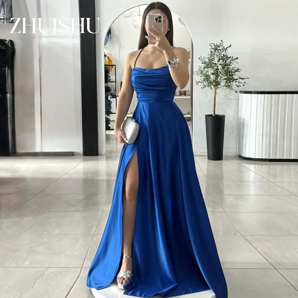 

ZHUISHU Royal Blue Satin Long Prom Dresses Backless Side High Slit Party Gown Customized A Line Formal Event Dresses 2026