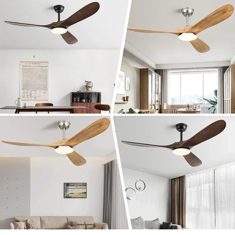 New Ceiling Fan Industrial Vintage Wooden Ventilator with Light Remote Control Decorative Blower Wood Retro Large Fans 110V