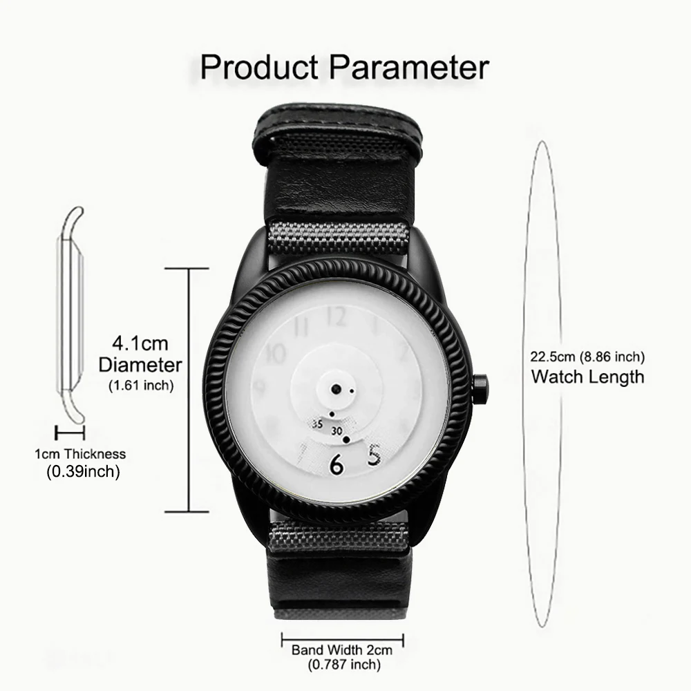 Creative design of fashionable watches for young people, quartz watches without hands, comfortable and beautiful canvas straps