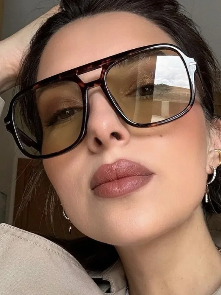 موضة مزدوجة شعاع برشام مربع النظارات الشمسية النساء الفاخرة العلامة التجارية مصمم ريترو مستطيل الشمس الزجاج خمر نظارات الظل الإناث