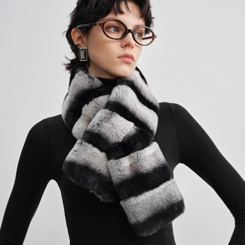 YOLANFAIRY 冬用トトロ柄レックスラビットファー両面スカーフ保温多用途フォックスファーカラースカーフ шарф 2025