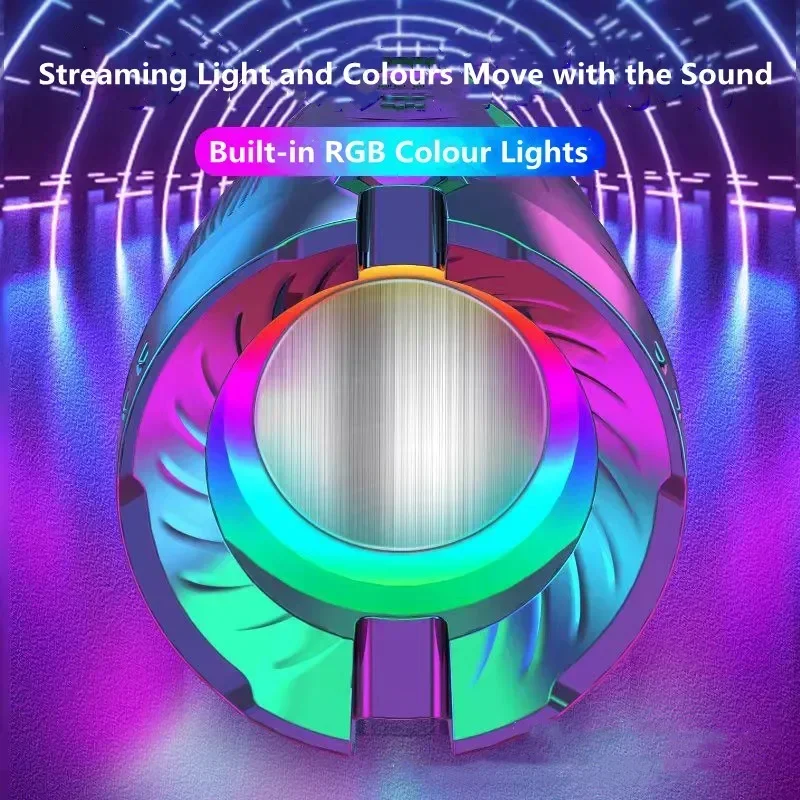 Alto-falante Bluetooth sem fio multifuncional, mini alto-falantes, portátil, caixa de som de alta potência, luz colorida RGB, subwoofer com rádio FM