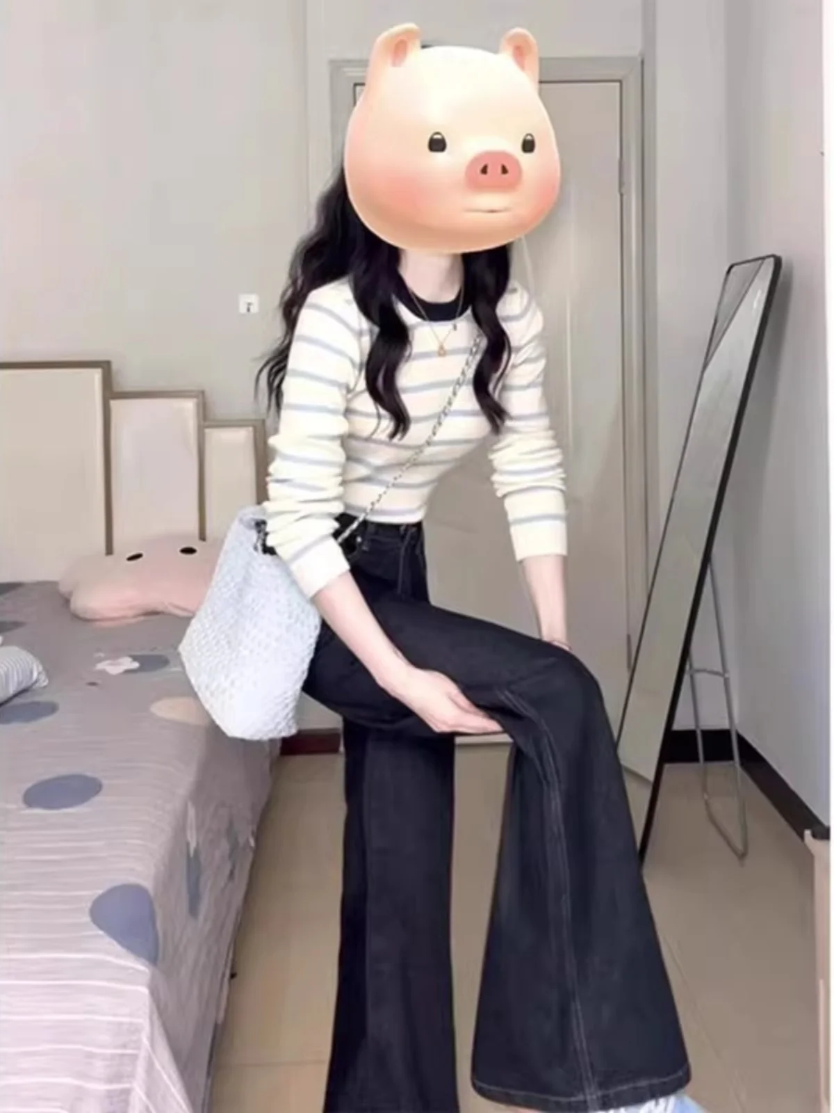 

Korean Sle Striped Knitwear Women's Inner Wear Color Blo Slim Fit Top Sweet And Spicy Autumn New Arrival High End Sense