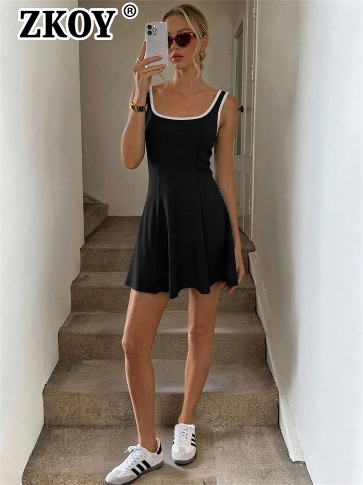 Zkoy Autumn 2026 New Fashion Date Night Dress For Women Sleeveless Backless Casual Bodycon Mini Dresses Weekend Outing Sporty