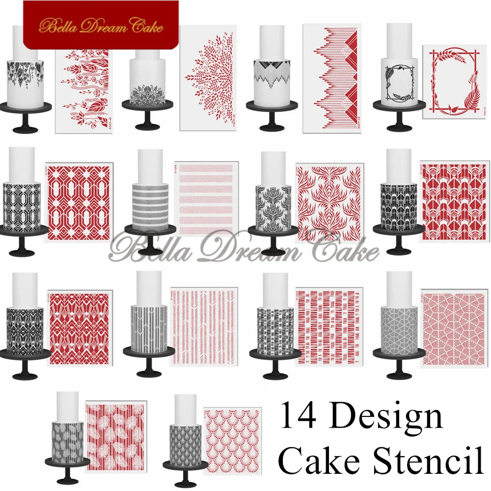 14 Style Leaf/Flower Cake Stencil PET Chocolate Lace Cake Border Template DIY Royal Cream Mould Cake Decorating Tools Bakeware