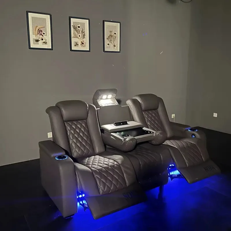 

Luxury Black Color Genuine Leather VIP Cinema Sofa Electric Home Cinema Seat Recliner Living Room Furniture Home Theater Chairs