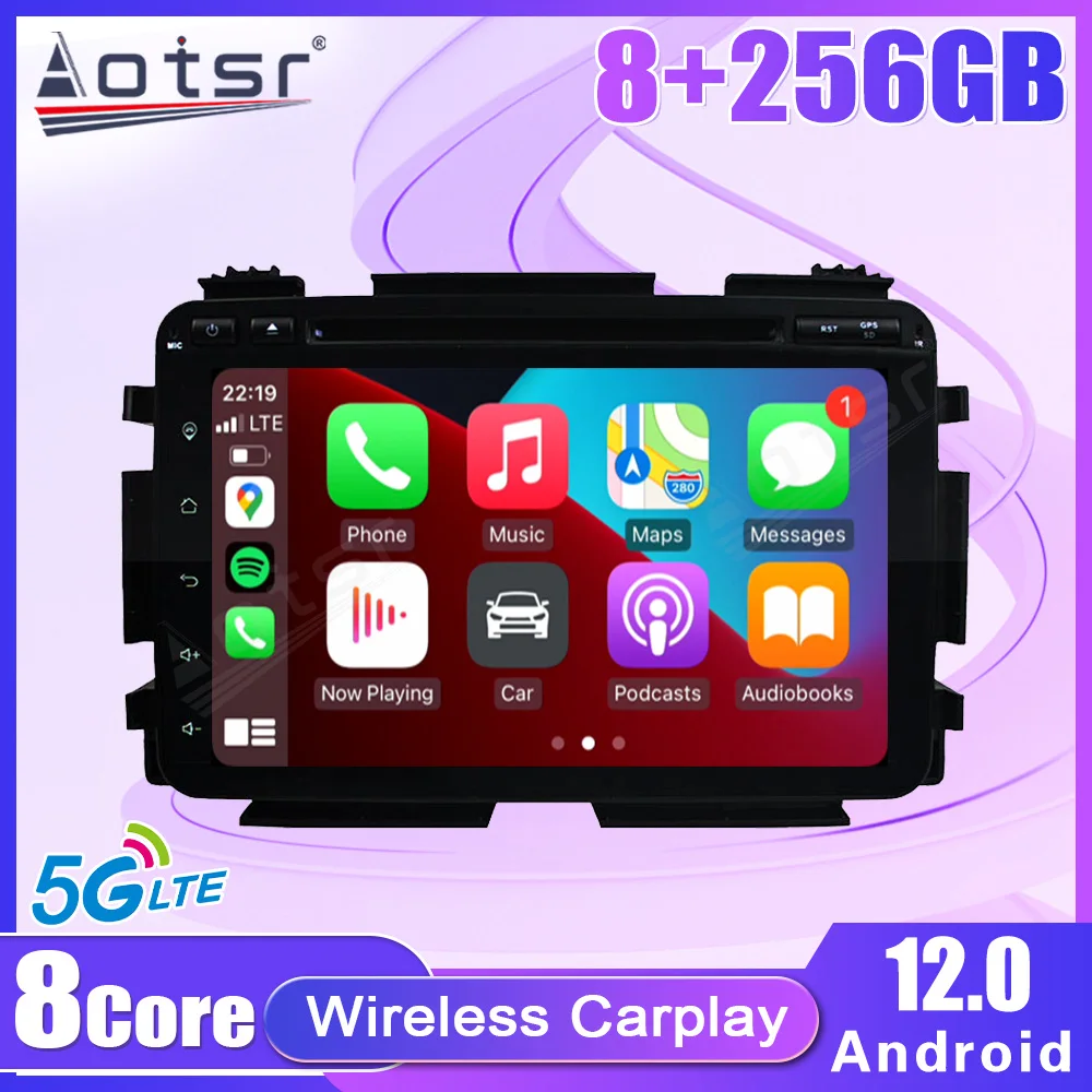 8+256GB 5G QLED Car Radio For Honda vezel HRV  Multimedia Video Player 8 Core Android12 Wireless Carplay Stereo Navigation GPS