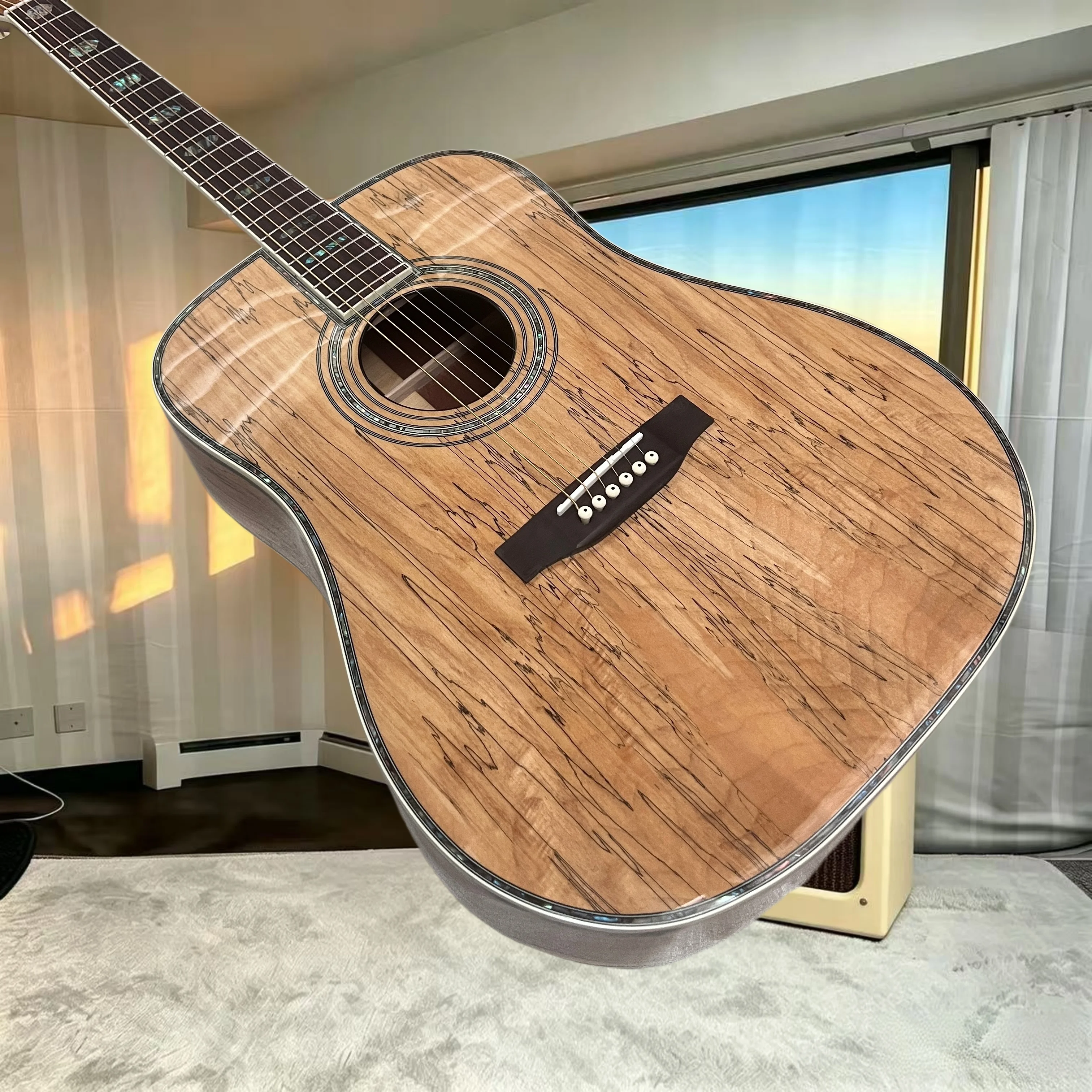 D45 Rotten Wood Acoustic Guitar Collection Abalone Shell Inlaid Fingerboard Novice Guitar Guitar Special Spalted Ebony Veneer