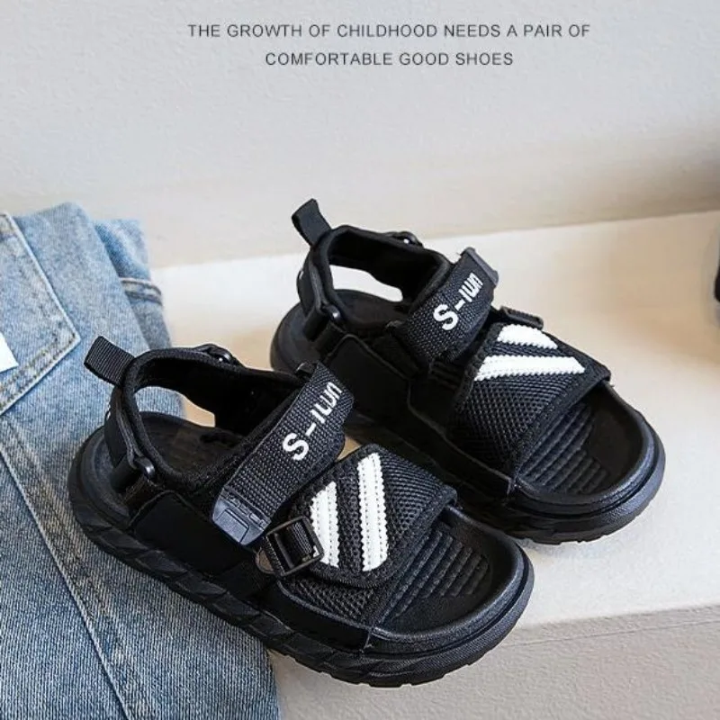 

Children Sandals Soft Soles Beach Shoes Handsome Fashion Boy Sandals Students 2024 Summer New Open-toe Soft Soles Kids Sandals