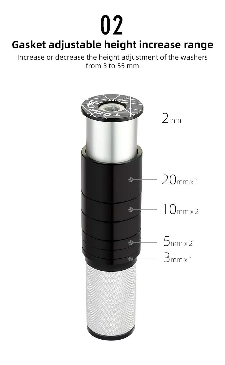 TOOPRE Höhe Spacer Riser Fahrrad Gabel Vorbau Extender Innen Fiameter 24,6-25,4mm 55mm Außendurchmesser 28,6mm für Mountain Road Bike – Detail 5