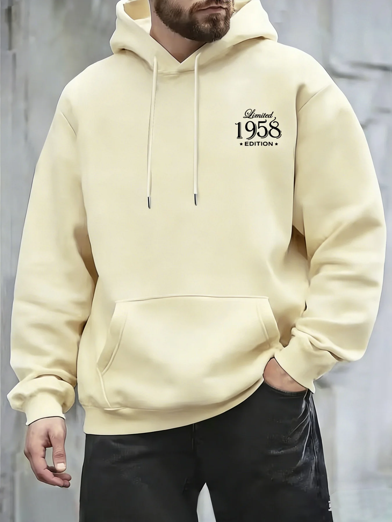 Fall/Winter Casual Style Men's Simple 1958 Digital Print Hooded Sweatshirt for Daily Casual Commuting Top