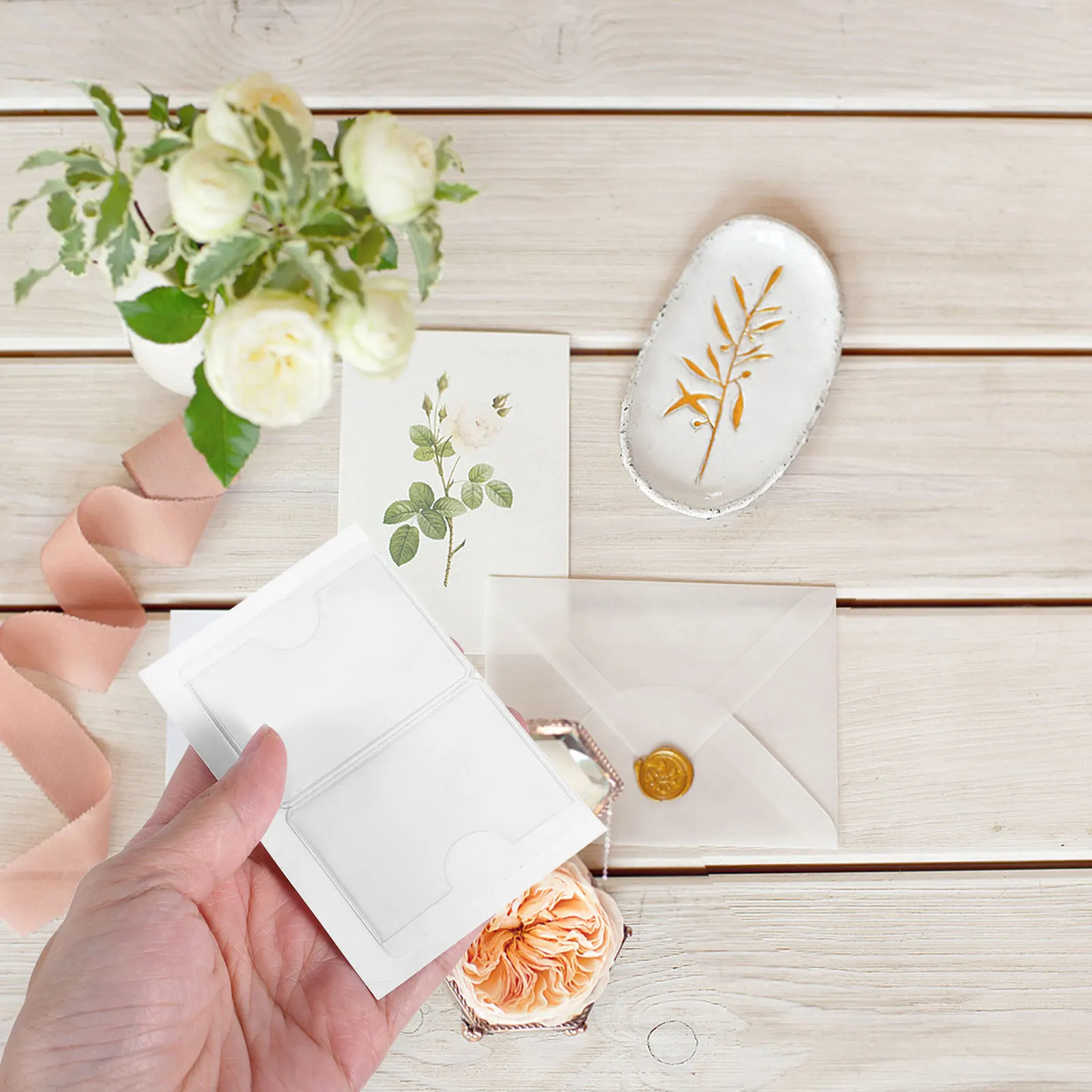 

50pcs Self Adhesive Index Card Pockets Clear Plastic Label Sleeves For Business Cards Index Cards Photos Storage Bins Folder