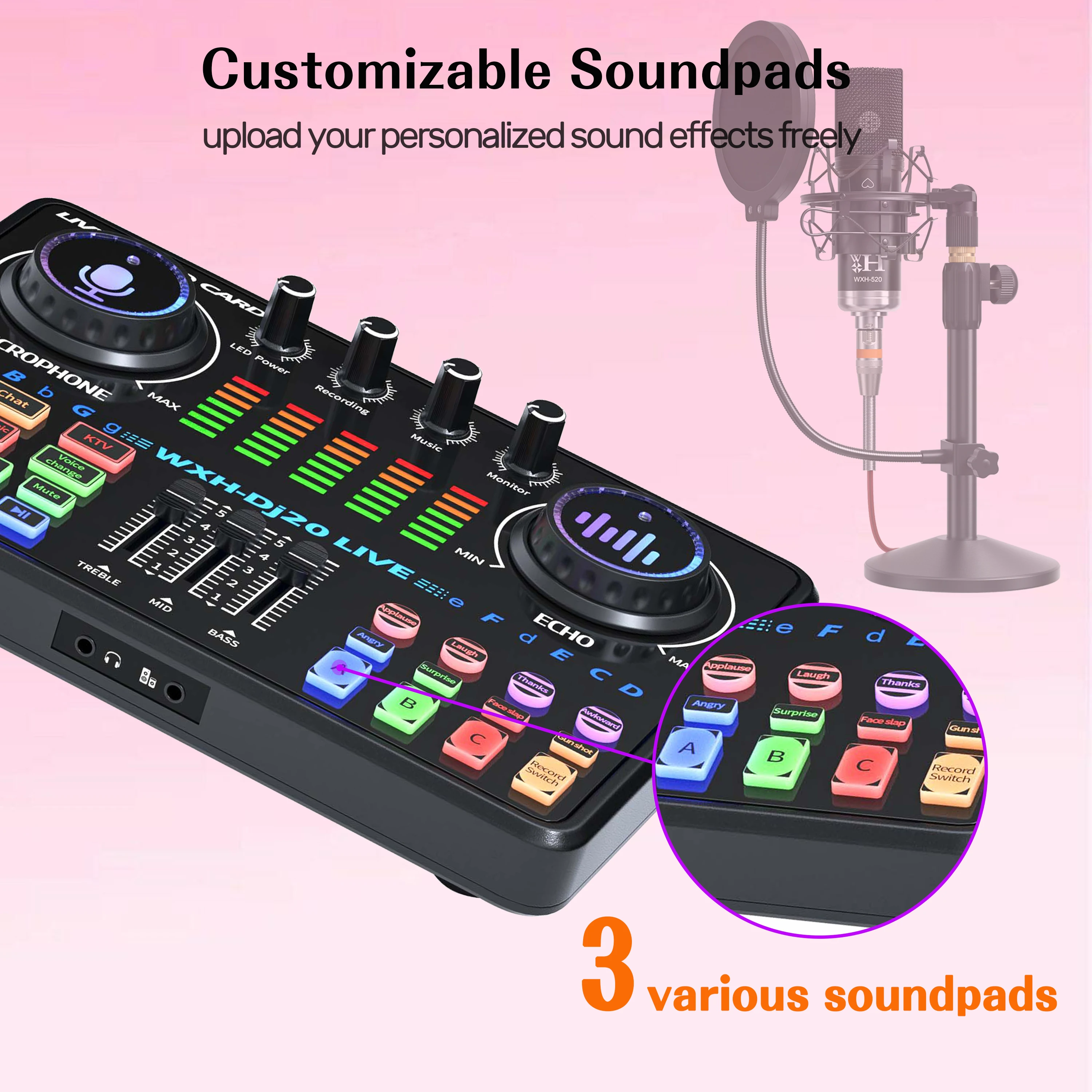 DJ20 Live Sound Card Equipment Kit with ALPOWL Audio Interface for Cardioid Design WXH1000 Microphone for Gamers and All-in-One