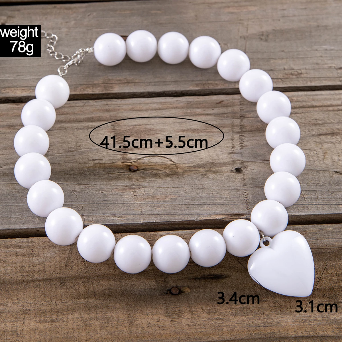 Docona Bohemian Big White Bead Pendant Necklace for Women Simplicity Lovely Heart Geometric Holiday Jewelry Party Gifts