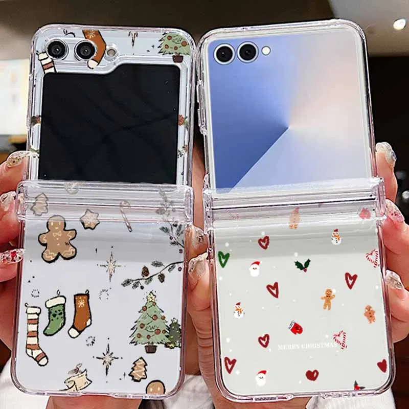 Christmas Tree Elk Pattern Clear Phone Case For Samsung Galaxy Z Flip7 FE Flip7 Flip6 Flip5 Flip 7 6 5 4 3 5G Hard Folding Cover