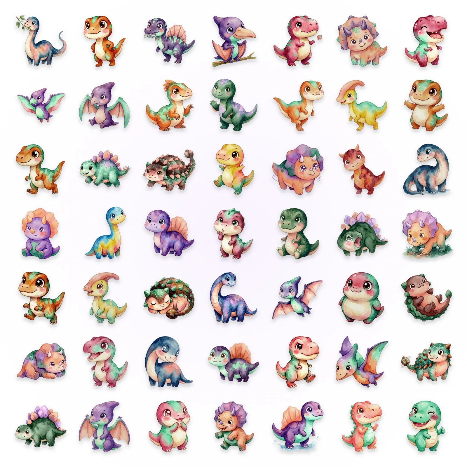 50/100 Pcs Watercolor Dinosaur Clear PET Stickers No Trace PP for Scrapbook Diary Phone Case Helmet File Folder Stationery Box