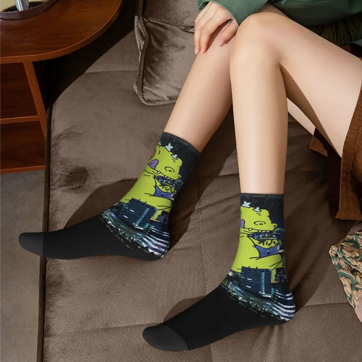 Autumn Winter Hip-hop Unisex Rugrat Reptar City Rampage Portrait Socks Non-slip Football Socks