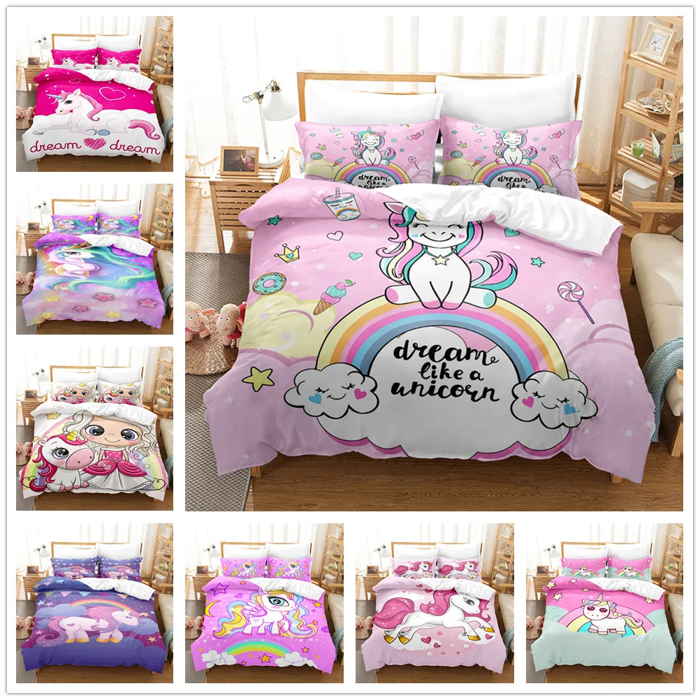 

Girls Unicorn Duvet Cover Set Cute Bedding Set Twin Full Queen Comforter Cover Set Kids Teens Children Quilt Cover&Pillowcase