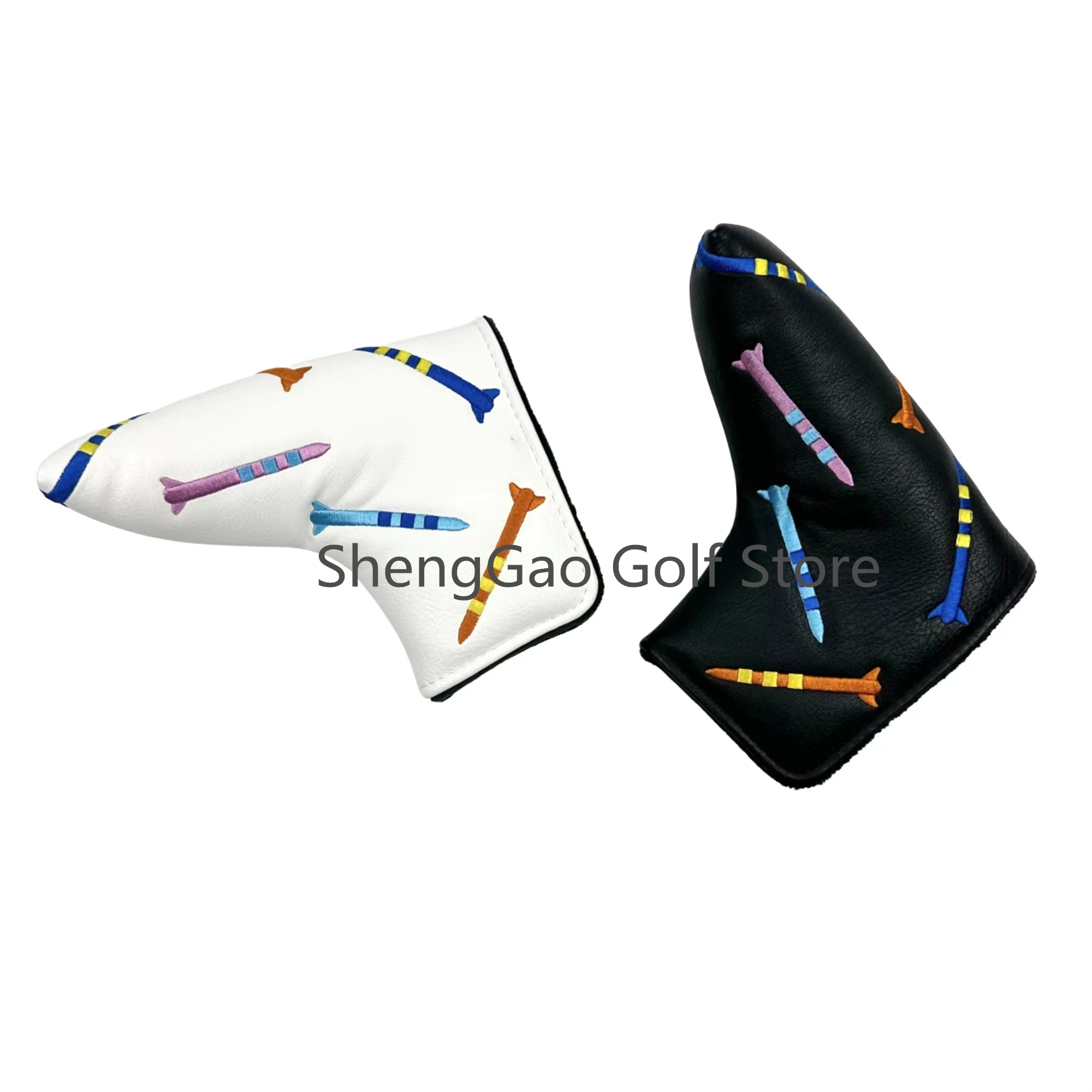 1pc Golf Putter Cover PU Leather Rocket Pattern Golf Club Cover Blade Putter Cover Protector with Magnet Closure