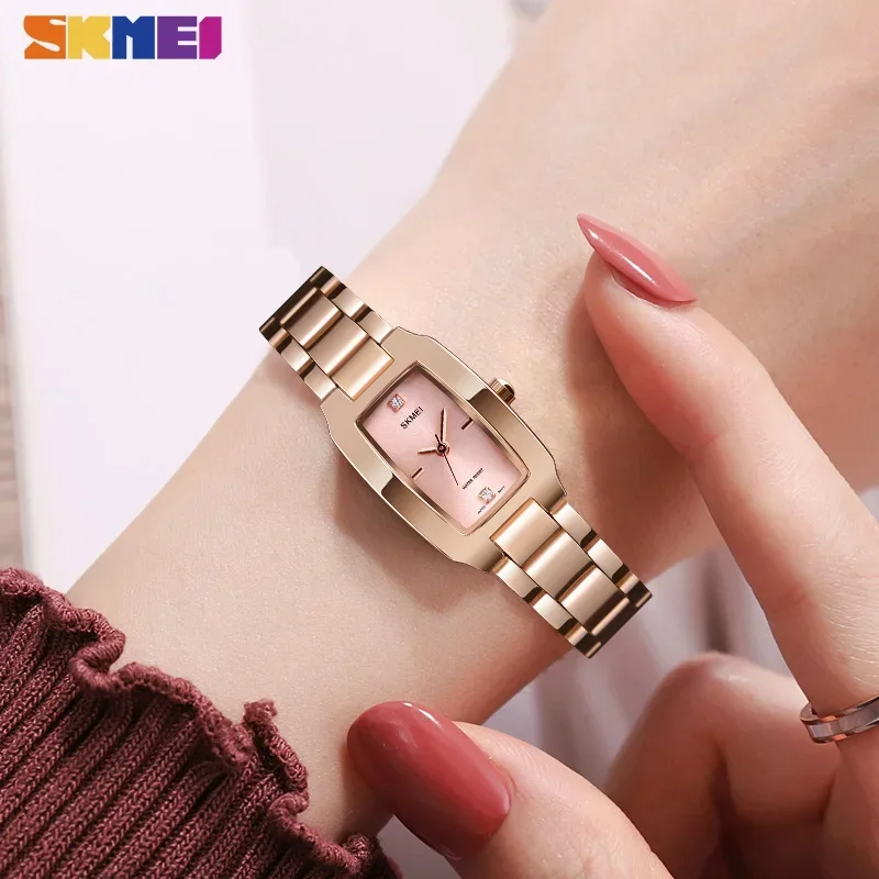 Skmei-Montre de luxe à quartz pour femmes, décontractée, argent, biscuits, étanche, mode fine, 1400