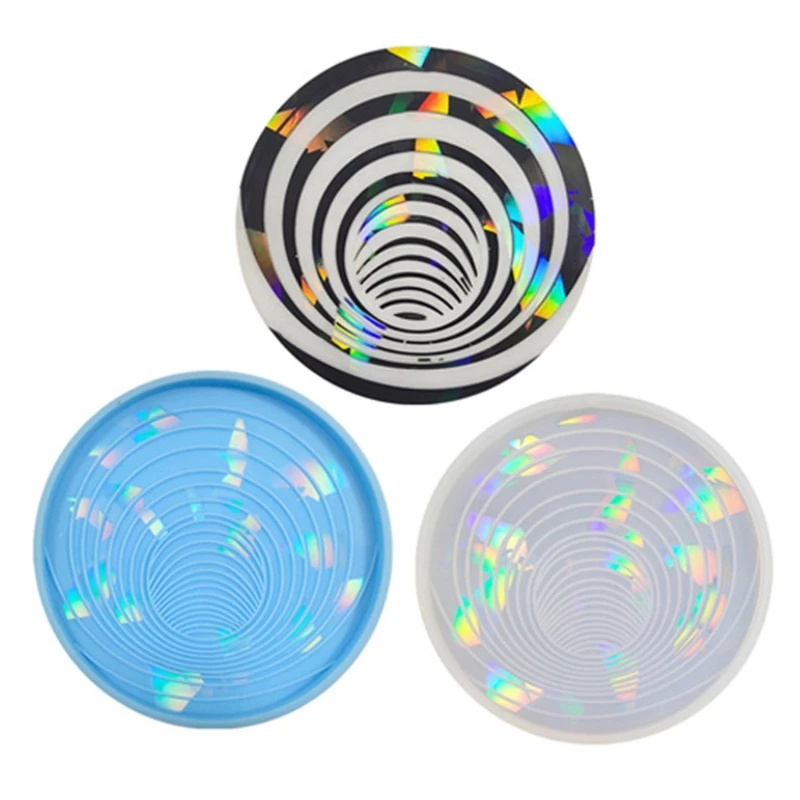 3D Holographic Cup Coaster Resin Mold DIY Craft UV Epoxy Silicone Mold Round Storage Tray Table Coaster Mirror Crystal Mat Mould