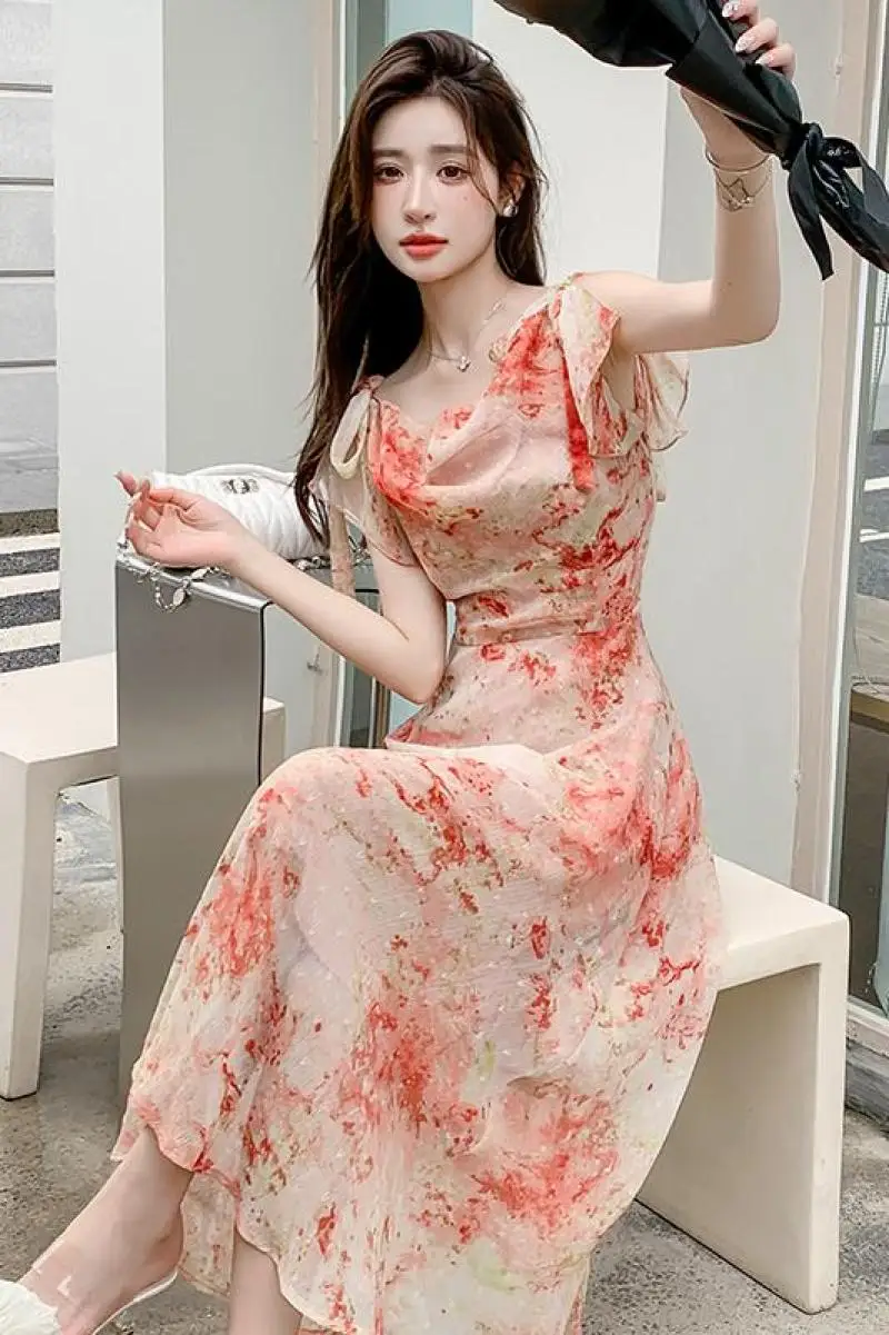 Imagem -06 - Francês Floral Suspender Chiffon Dress Seaside Holiday Beach Vestido Longo Verão Fada Temperamento Coreano 2023 Novo Chic para Mulheres