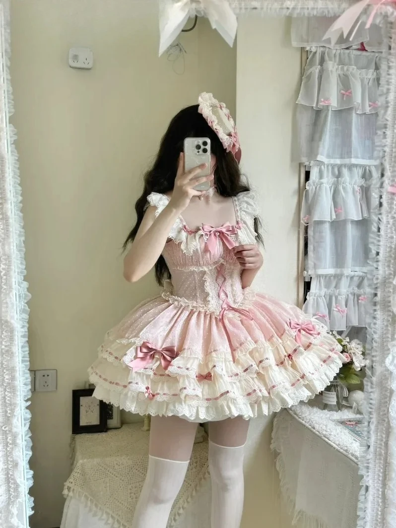 Dolce ragazza senza spalline JSK bretella tutu abiti principessa compleanno abito elegante temperamento balletto stile Lolita vestito 2025 caldo