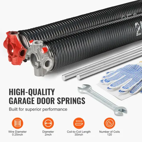 SucceBuy Par de molas de torção para porta de garagem, 16000 ciclos, molas para porta de garagem, barras de enrolamento antiderrapantes, luvas e chave de montagem