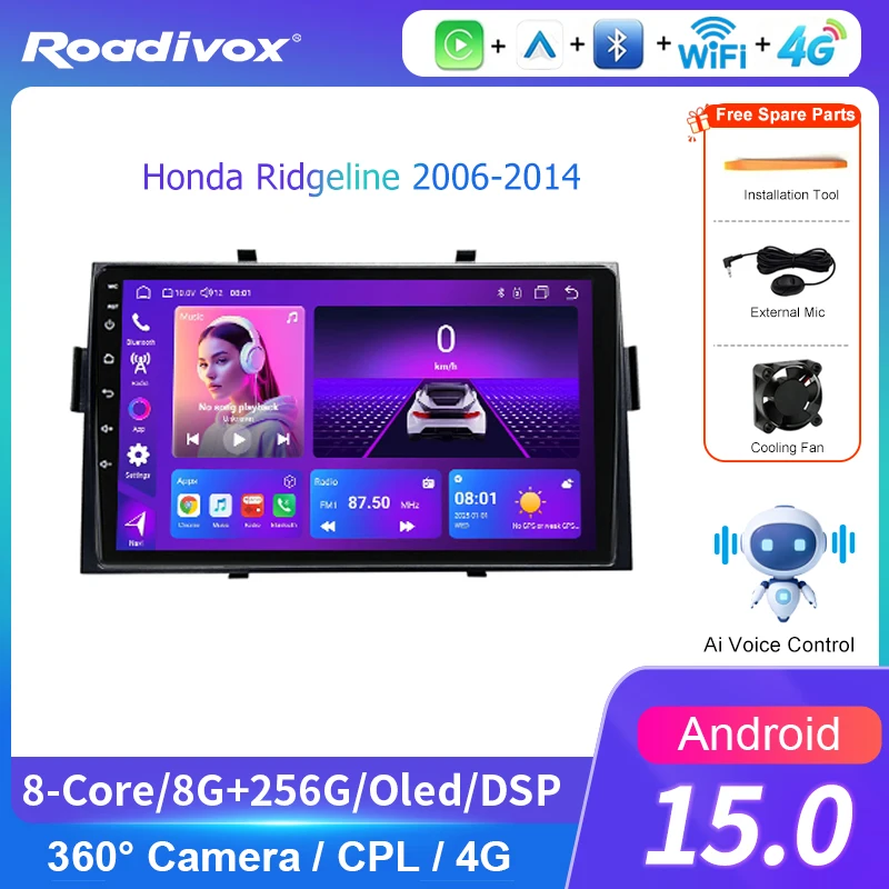 AI VOICE Car Radio Android Multimedia Player for Honda Ridgeline 2006-2014 with GPS Navi Stereo Screen Video Tape Support  View