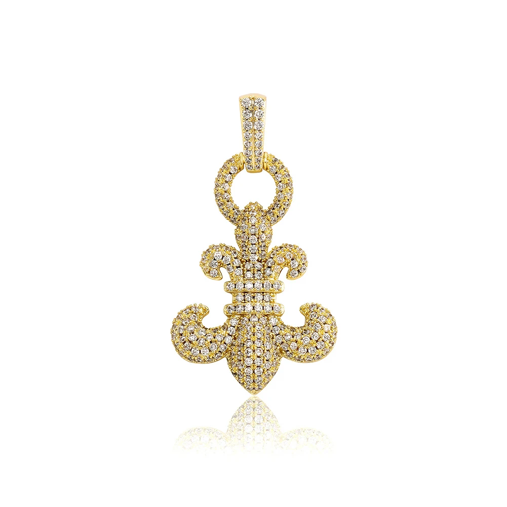 TOPGRILLZ New FLEUR-DE-LIS Pendant Necklace Full Iced Micro Pave Cubic Zirconia Hip Hop Punk Couple Jewelry For Party Gift
