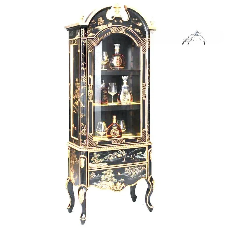 

American light luxury solid wood glass black, blue and white single-door wine cabinet dining side display storage decoration