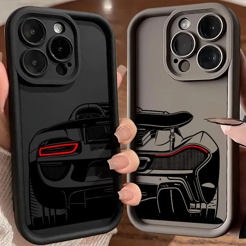 Männliche Männer Sportwagen Cartoon Linie Silikonhülle für iPhone 17 11 15 16 13 Pro Max 14 Plus 12 Pro 16E 17AIR stoßfeste Handyhülle