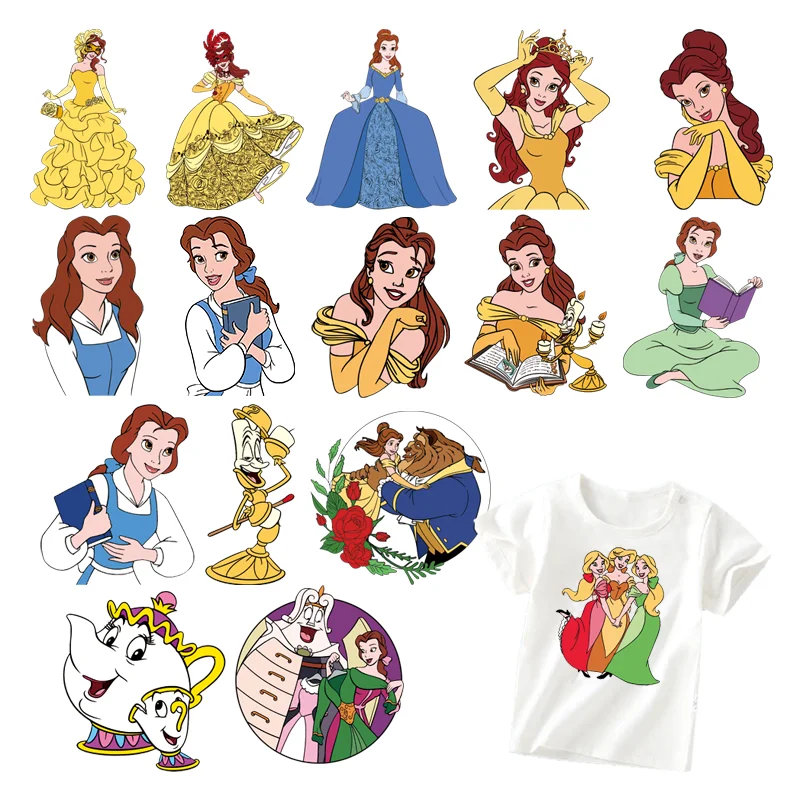 Cartoon Beauty and the Beast Patches for clothes self-adhesive thermo-stickers for children stripes appliques vinyl stickers