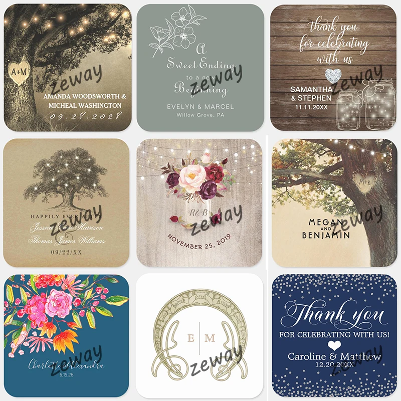 Square Stickers Wedding Birthday Party Stickers Personalized Gift Tags Thank You Stickers Custom Logo Gift Shower Favor