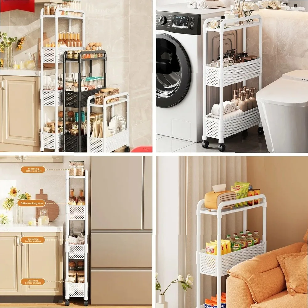 

Gap storage rack, household floor standing movable small cart storage rack, kitchen living room extremely narrow storage rack