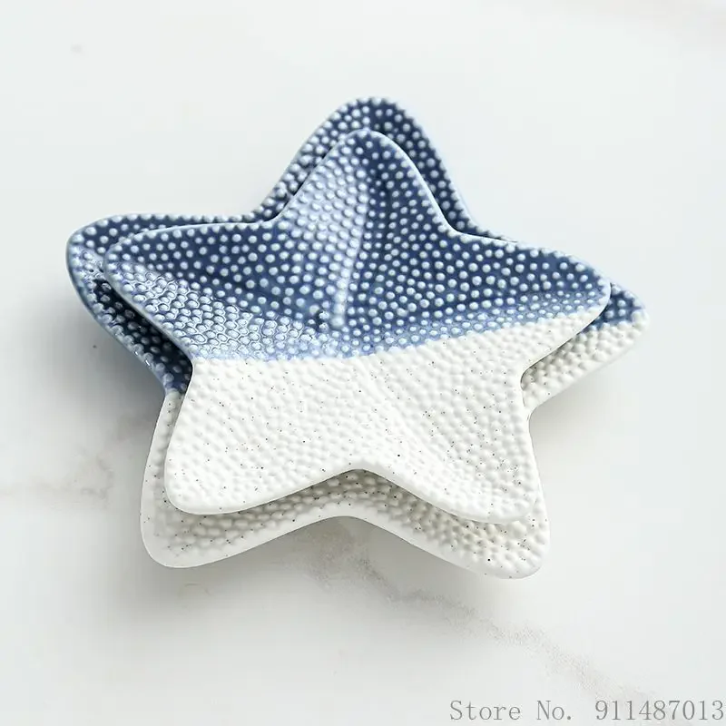 Nordic Countryside Ocean Home Living Room Decor, Ceramic Shells/Scallops/Starfish/Conch Shaped Jewelry Storage Tray Fruit Plate