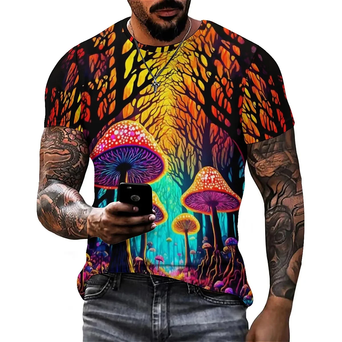 

Cartoon Pattern Men's 3D Printed Short Sleeve T-Shirt - Worker Crew Neck