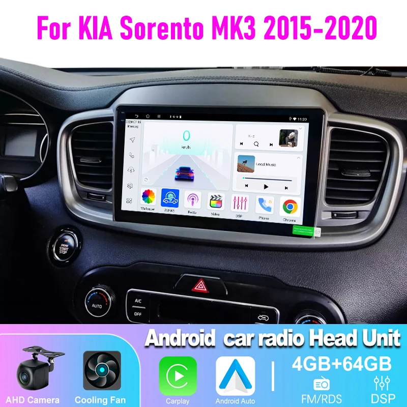 

4+64GB 10" Car Radio For KIA Sorento MK3 2015-2020 Wireless Carplay Android 13 Head Unit FM GPS Canbus Steering Wheel Control