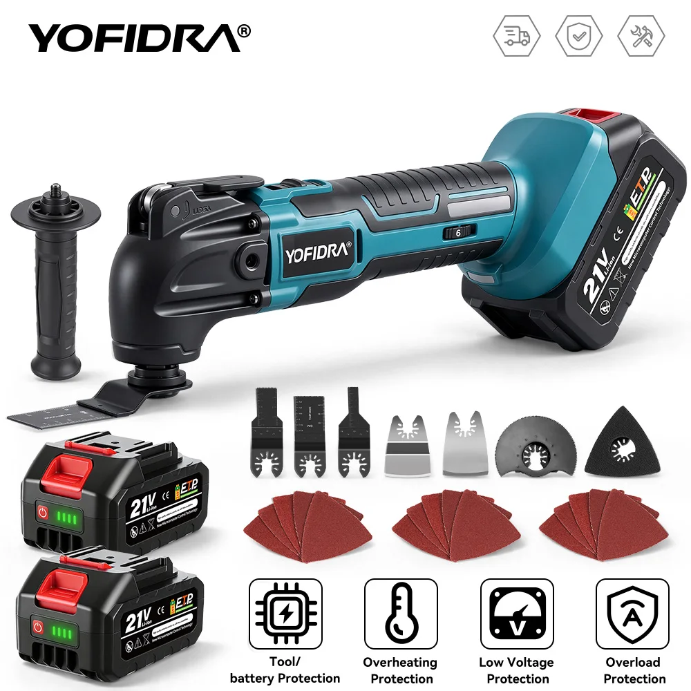 YOFIDRA 6-Gang-Oszillier-Multitool mit 20.000 OPM Elektrisches Holzbearbeitungs-Renovierungs- und Trimmerwerkzeug für Makita 21V Akku